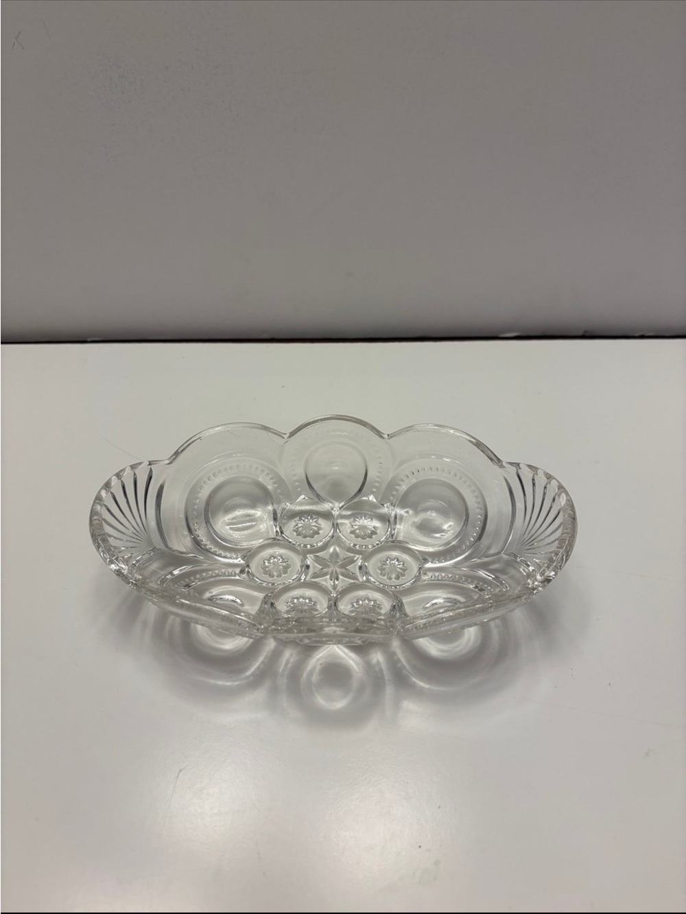 Clear Pressed Glass Decorative Bowl - Scalloped Edge